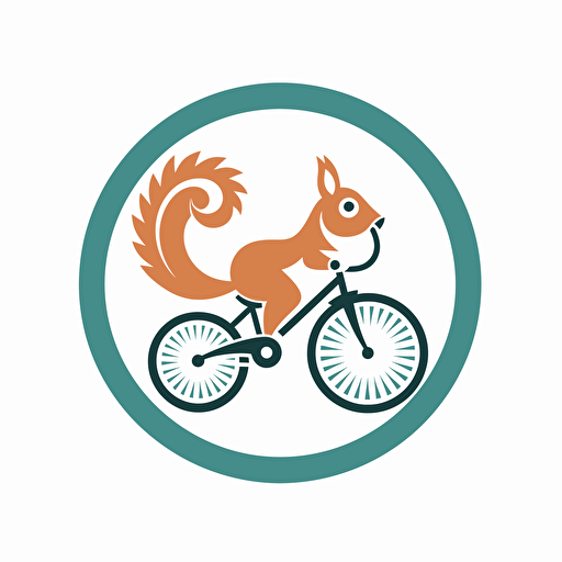 bicycle squirrel, simple vector logo, white background, bicycle gear border, clipart style,