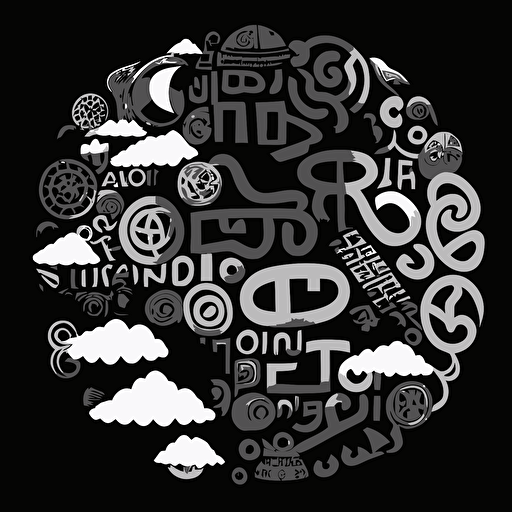 A simple "runic thought bubble cloud" with a few jumbled runic symbols, indicating mental confusion from the Dazed condition, black and white, vector, flat, svg, dnd style