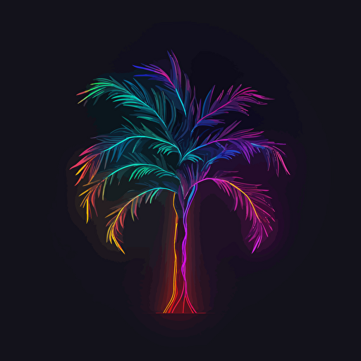 neon esthetic logotype of a palm tree, vectorial, neon colors, no background, no text, no bad textures,