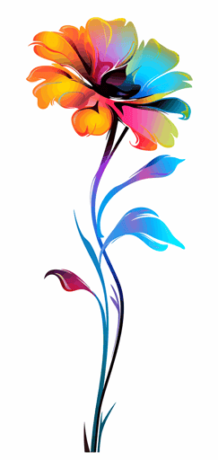 2d colorful single flower black outline transparent background vector