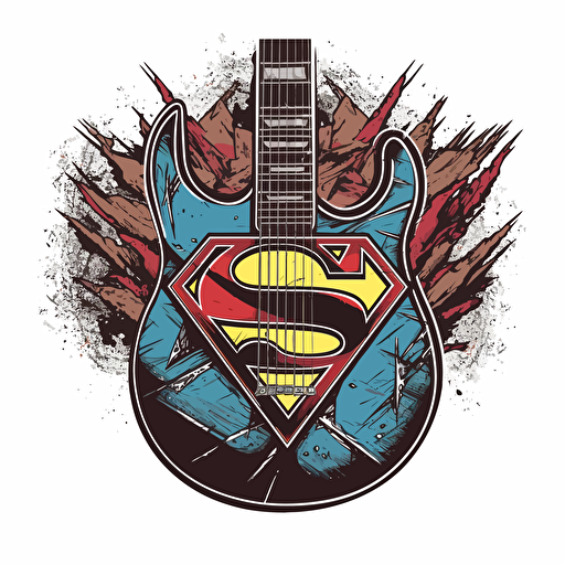 high resolution vector logo of a superman inspired logo with the name of a rock band integrated. Bright colors. White background.