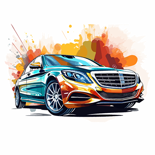 vivid color vector drawing of Mercedes Benz S550 on white background