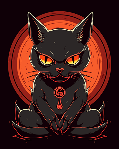 a cute satanistic cat, cartoon vector style,