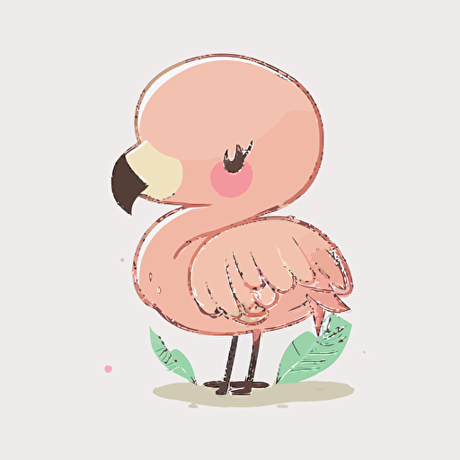 Vector cute kawaii flamingo, white background, pastel colors,winking,looking at the camera,thick legs ,clip art,no background
