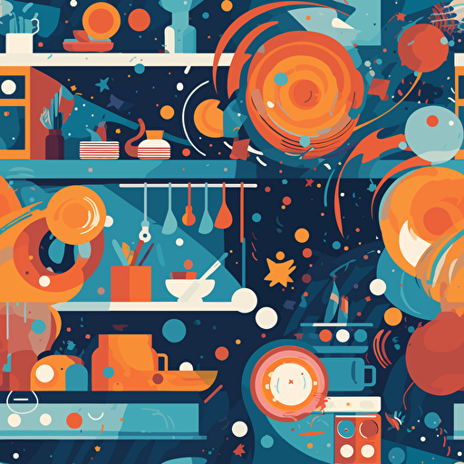 abstract colorful vector art of kitchen in space