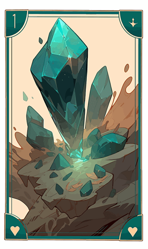 make a simple card game template, 3.5 inches x 2.5 inches, framed in teal crystal ore, taken from straight above, simple border, by Moebius, vector art, rtx on