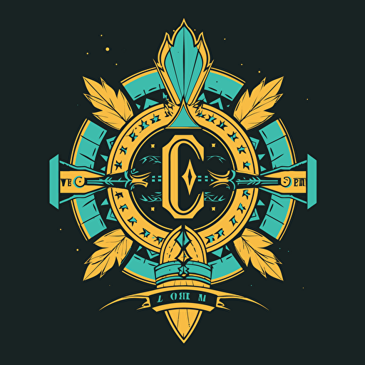 a Royal emblem, colors black yellow and teal, for an elite black girls cheer leading squad, letters C E A, vector