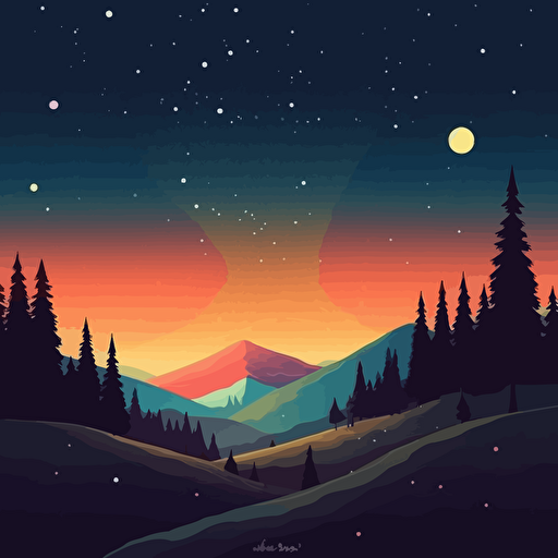 stary night, light lofi music, and bornfire, minimal, vector, illustration, swiss poster style