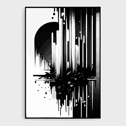 A3 vertical minimal techy cyberpunk abstract poster with futuristic, minimal style using vector elements vertical mirror with black and white colors — v5 — 30:42 — seed 1