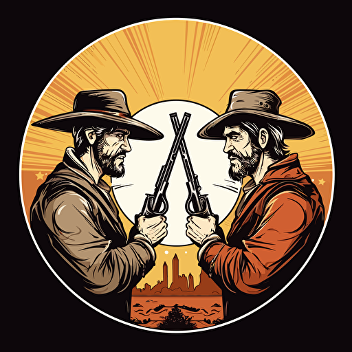 western cowboy standoff, vector logo, vector art, cartoon, simple, cartoon, 2d