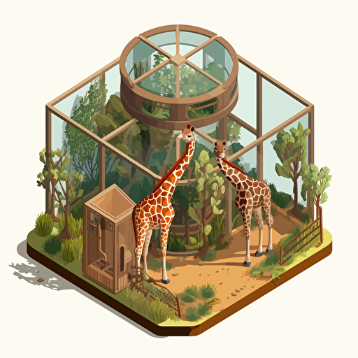 isometric cartoon vector style giraffe enclosure