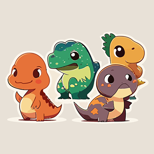 Very cute group of dinosaur dacing pixar style, 2d flat design, vector, cut sticker