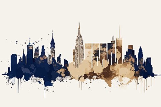 navy and beige watercolour of the New York skyline, vector, contour