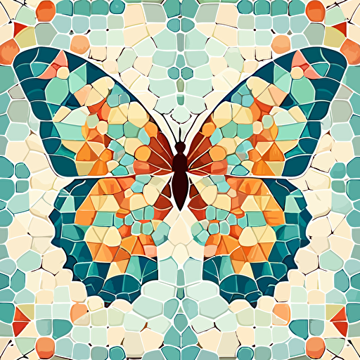 watercolor mosaic pattern simple pattern symmetrical simple vector style, flowers, butterfly’s, pastel colors, pretty