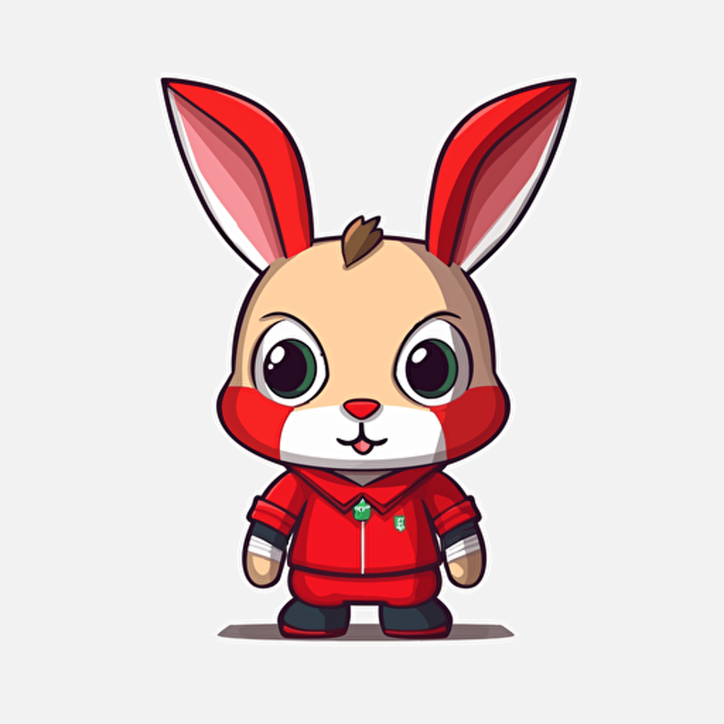 a vector picture in Unreal Engine of a serious rabbit funko pop dressed in Arsenal soccer colors clothes, white background for a clean, minimalist design
