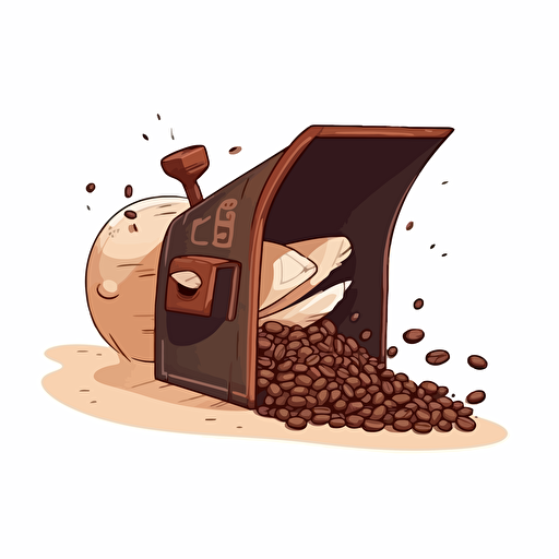 bag of coffee beans sitting inside an open mailbox vector illustration, cartoon mis-en-scene