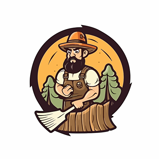 a cartoon Carpenter logo, cut tree trunk, original style, minimalistic, vector illustration