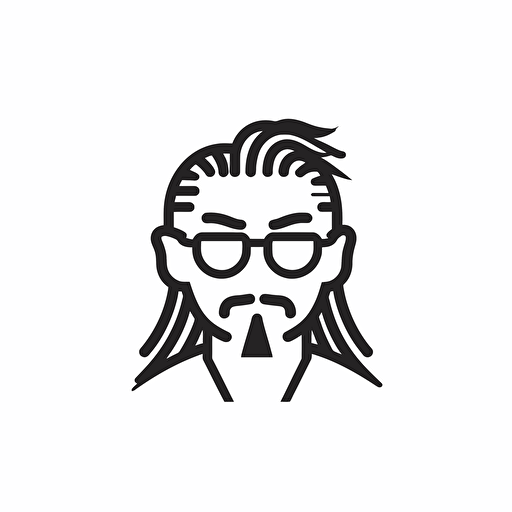 minimal line logo, chinese man , middle long hair, glasses, vector