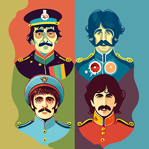the four beatles face us in the style of Sgt. Pepper's Lonely Hearts Club , vector illustration