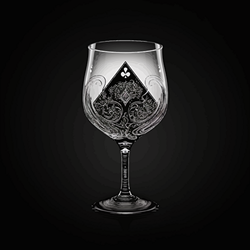 minimal vectorial artwork, goblet shape, ace of spades, poker card design, minimal, vectorial art, black and white, regal and decisive atmosphere, wine related