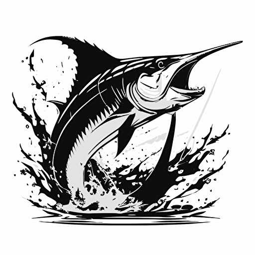 black and white swordfish vector art logo design with large bait in its mouth