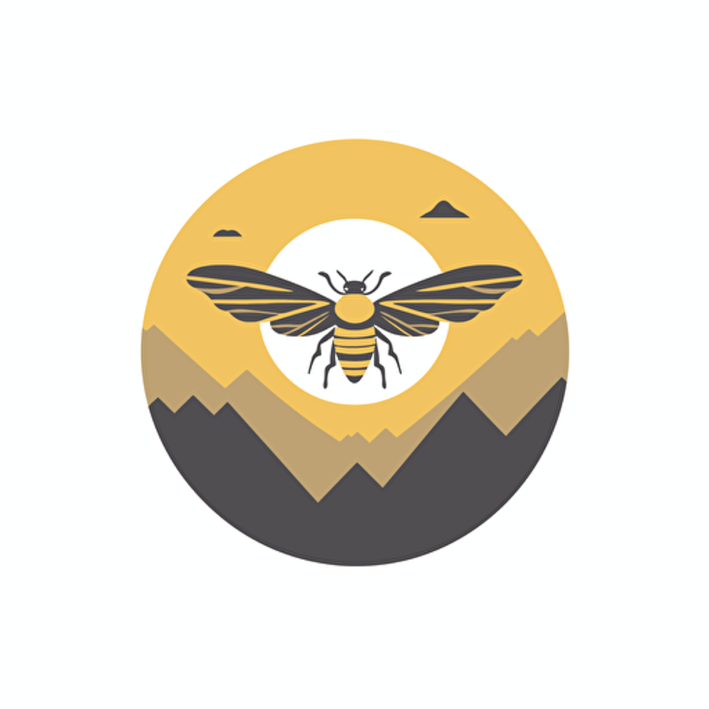 vector minimal logo of bee, mountain around, artistic, simple, modern