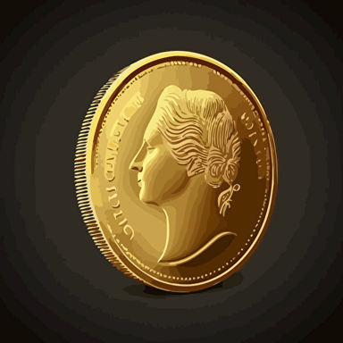 Gold coin icon. It is on the edge, side view. There is a magical glow around the coin. Bright and voluminous, vector.