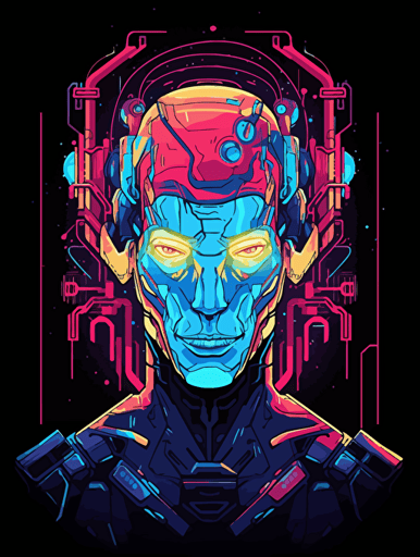 sci-fi robot with human brain, crisp coloring, vector logo, minimalist, pixelated, polygonal