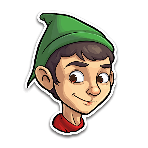 sticker design, super cute pixar Nathan Fielder wearing an elf hat, vector