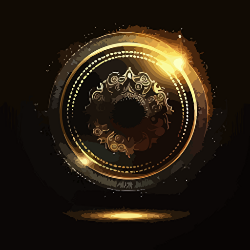 Gold coin icon. Magical glowing around. Edge view. Bright and voluminous, vector. Black background
