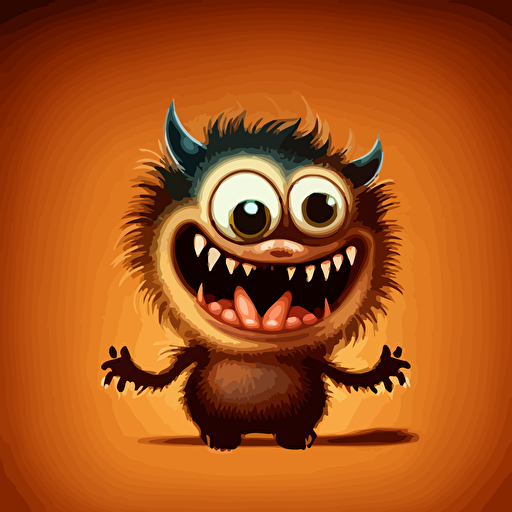 A scary baby fur monster, smiling, backlight, black background, vector art , pixar style