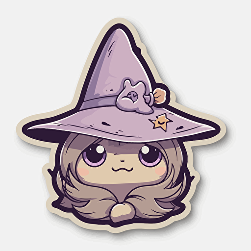 witchy, Sticker, Adorable, Muted Color, Yugioh Design, Contour, Vector, White Background, Detailed