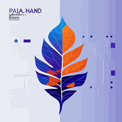 simple minimal logo of digitalized leaf, pixel art, matrix code, flat vector logo, blue purple orange gradient, simple minimal, style of Paul Rand