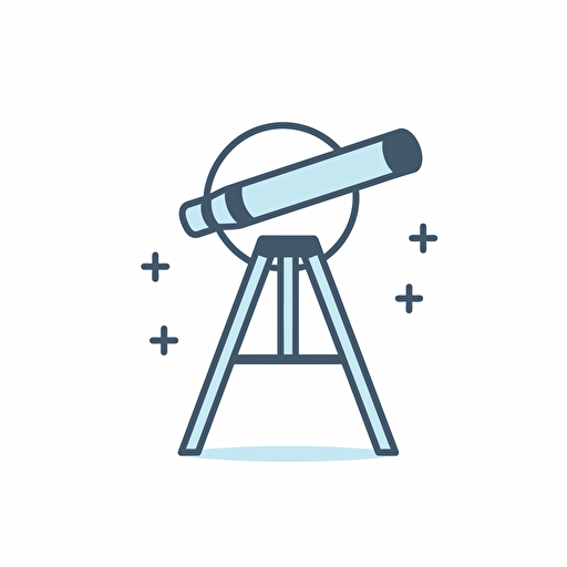 telescope outline in a icon, simple outline, vector art, white background, light blue palette