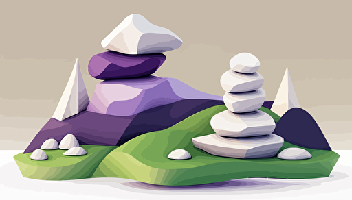 white waving hills serene nature clean health vector stacked balancing stones small purple accents