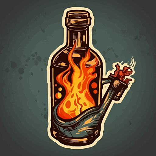vector sticker a bottle molotov with a flame