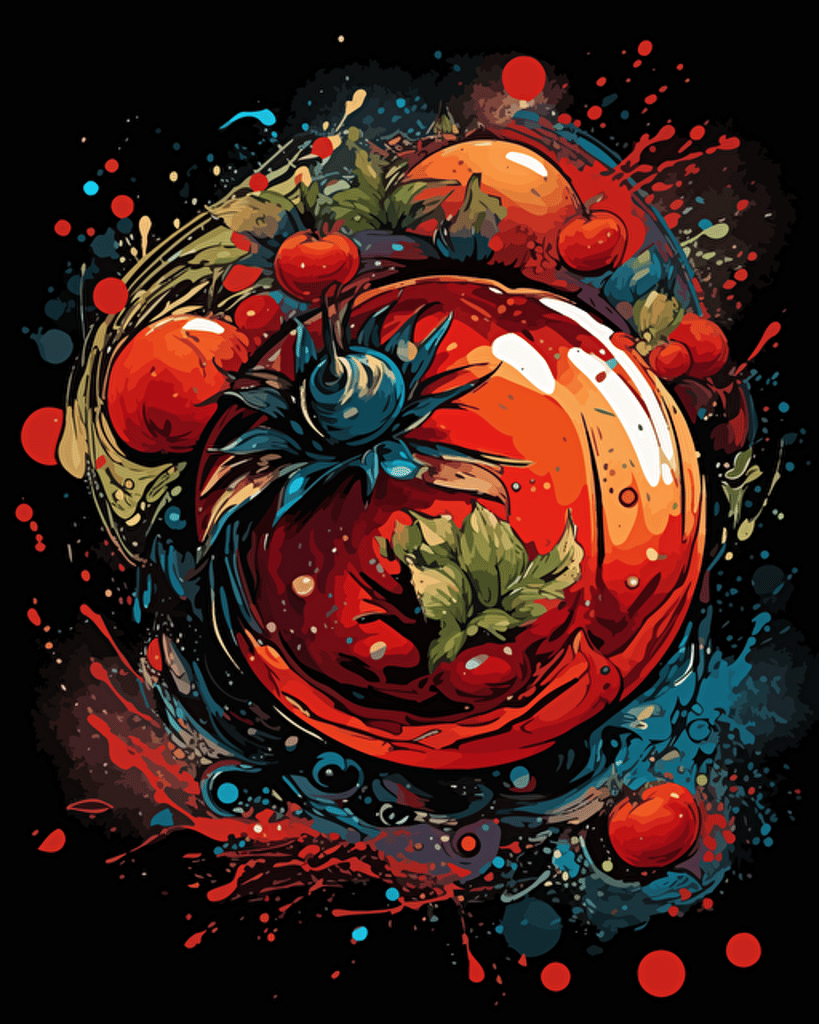 galactic tomato chaos, vector art,