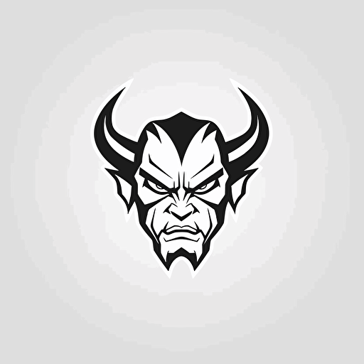 satan, looking at the camera, minimal, outline strokes only, black and white, logo, vector, white background