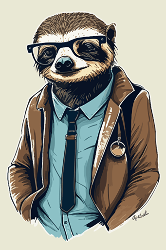 sloth, hipster clothes, vector art, minimalistic,