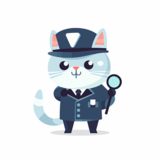 simplified flat art vector image of inspector cat, white background