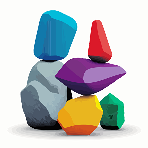 five colourful stones leing on each other, vector illustration, white background, balanced asymmetry