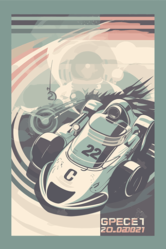 poster racing car event, vector art, minimalistic, light muted colors,