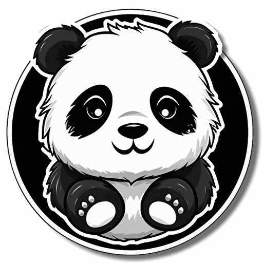 sticker, chubby round panda, kawaii, cute and happy, contour, vector, white background