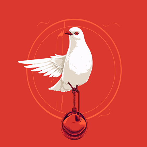 Vector illustration White Bellbird calling an emergency on red background
