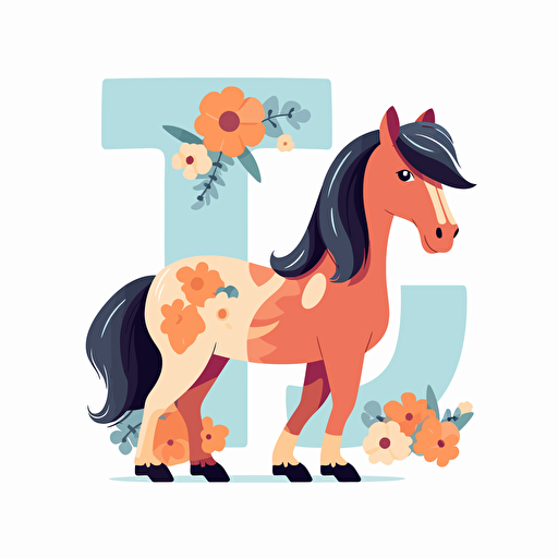 cute horse with letter, simple vector flat illustration, white background