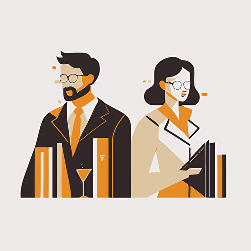 academic researcher male and female in simplified minimalist modern stylized vector illustration