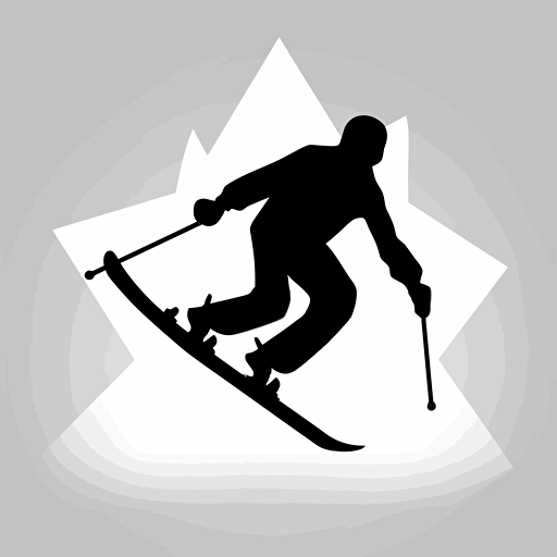 deformed minimal icon, single color, 2d vector art, 'Freestyle Skiing' silhouette, black on white paper, no background.