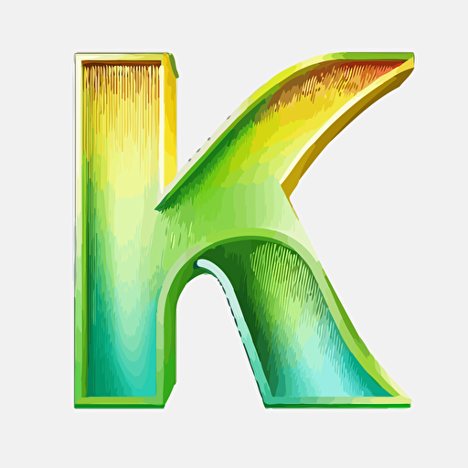the letter K, rainbow, white background, vector art, outlined in light green, joyful, logo, icon