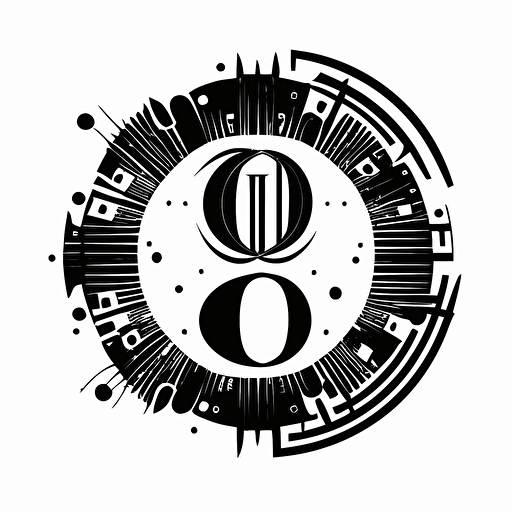a futuristic monogram logo containing all the alphabets from the word O S M I Q U E, black vector on white background, flat, 2-d