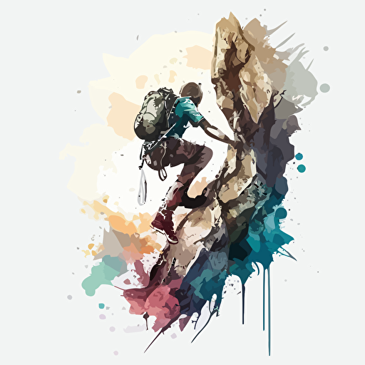 logo vector watercolor style of a man climbing on a large rock, hanging from his hands, no gear, painting converge ultra detailed and unique and exotic looking, hyper detailed and very good**